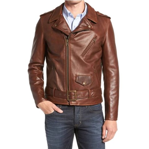 Men Slim Fit Biker Brown Leather Jacket