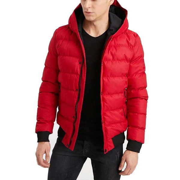 Men’s Red and Black Bubble Hooded Jacket