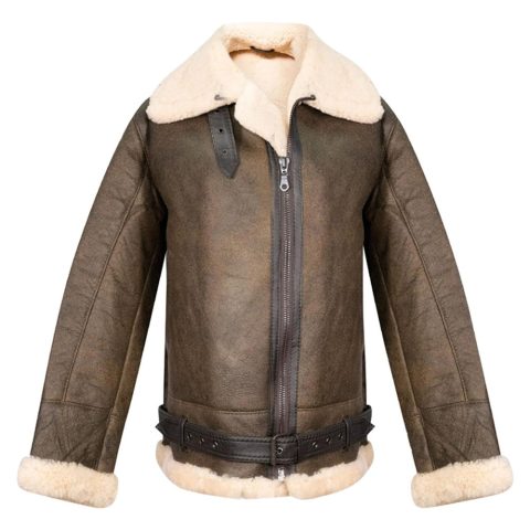 Mens Tan Cream B3 Airforce Aviator Shearling Jacket with Fur