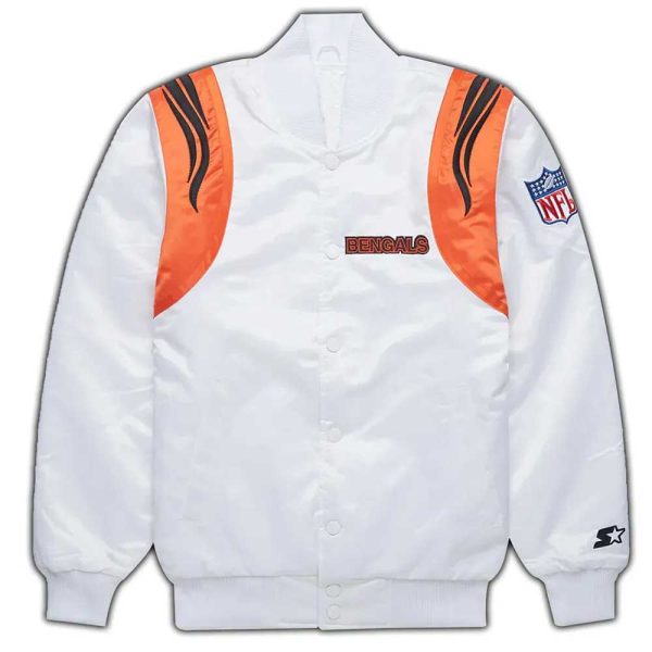 NFL White & Black Bengals Satin Jacket