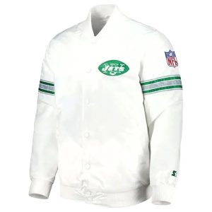 NY Jets The Power Forward White Satin Jacket