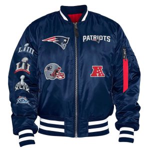 New England Patriots Blue Bomber Satin Jacket