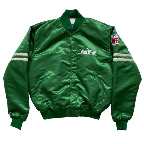 New York Jets 80s Green and Black Satin Jacket