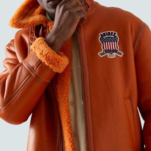 Shearling Leather Jacket - Orange