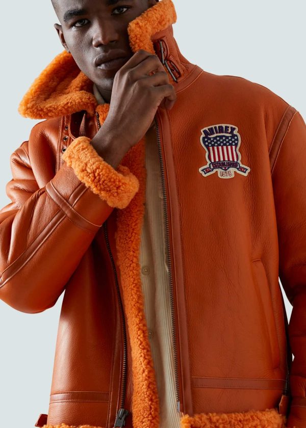 Shearling Leather Jacket - Orange