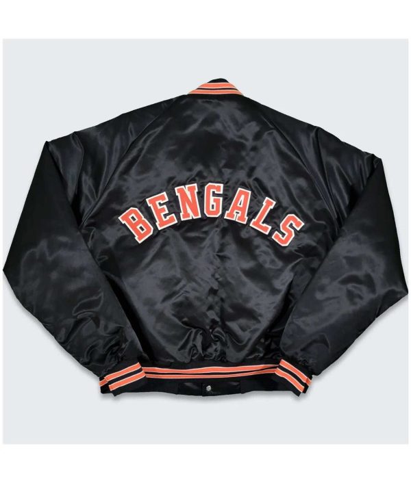 Cincinnati Bengals 80s Bomber Full-Snap Satin Black Jacket