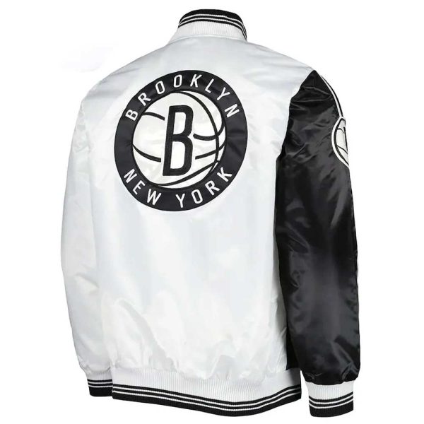 Fast Break Brooklyn Nets Satin Black and White Jacket