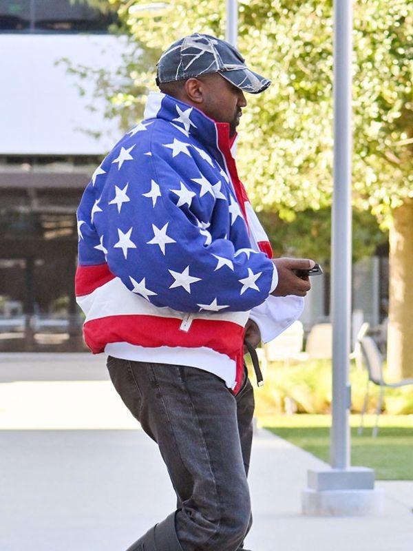 Kanye West USA Flag Printed Puffer Bomber Jacket
