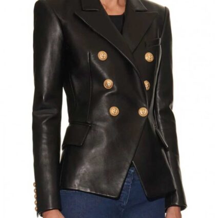 Kim Kardashian Black Leather Blazer