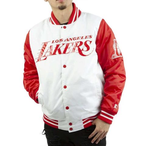 Los Angeles Lakers White and Red Satin Jacket