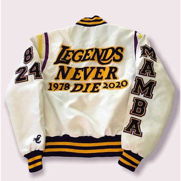 Mamba Legend Never Die Kobe Bryant White Varsity Letterman Wool Jacket