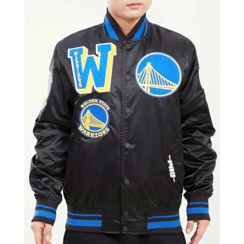 Mash Up Golden State Warriors Black Satin Jacket