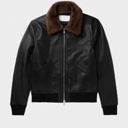 Mens Black Bomber Shearling Leather Jacket