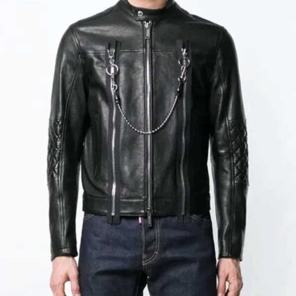 Mens Black Real Leather Cafe Racer Jacket