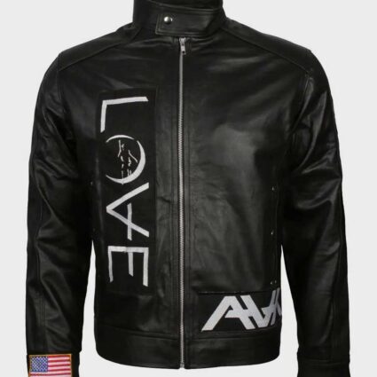 Mens Black Real Leather Love Jacket