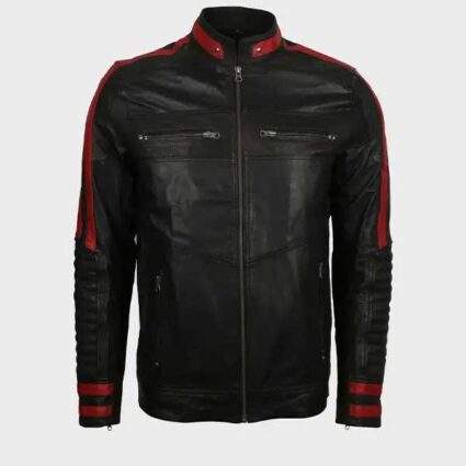 Mens Cafe Racer Red & Black Leather Jacket