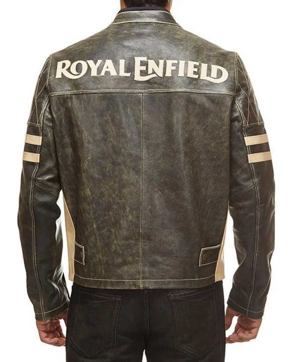 Men’s Cafe Racer Royal Enfield Striped Brown Leather Jacket