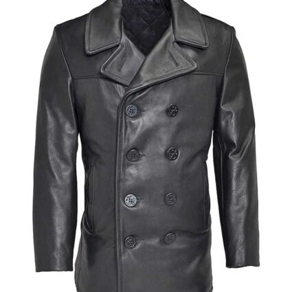 Men’s Naval Black cowhide Leather Peacoat