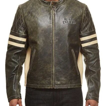 Men’s Royal Enfield Cafe Racer Quilted Brown Leather Jacket
