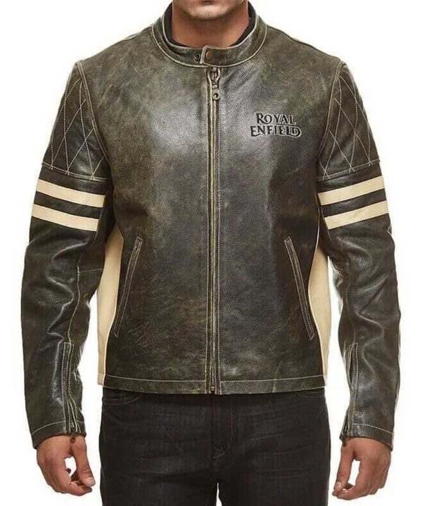 Men’s Royal Enfield Cafe Racer Quilted Brown Leather Jacket