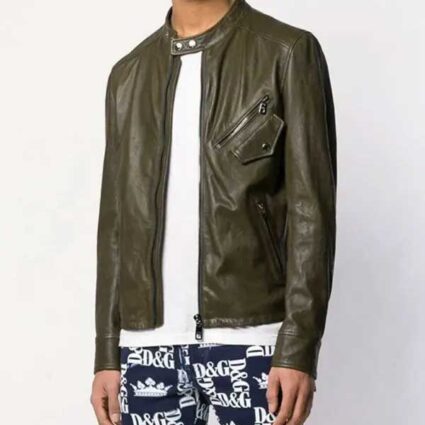 Mens Slimfit Cafe Racer Bomber Real Leather Jacket