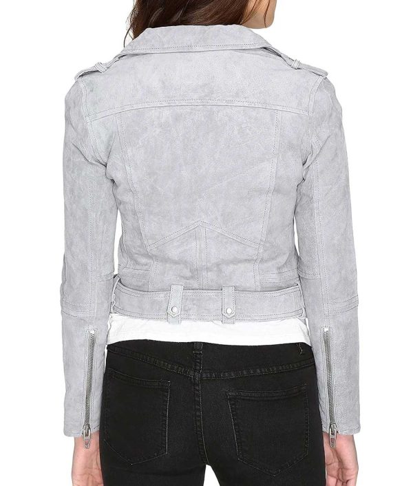 Midori Francis The Sex Lives of College Girls Alicia Moto Gray Suede Jacket