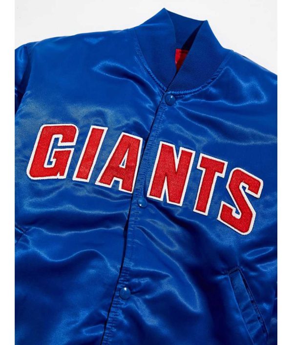 NFL New York Giants Blue Satin Bomber Jacket