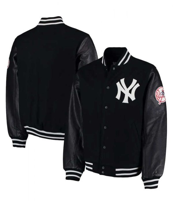 NY Yankees Varsity Black Wool Leather Jacket