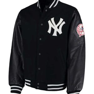 NY Yankees Varsity Wool Leather Black Jacket