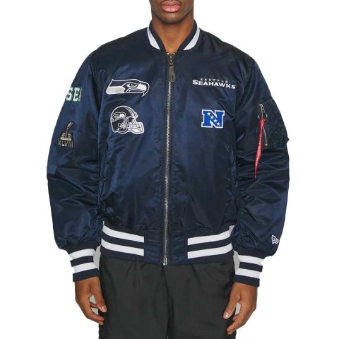 Navy Blue Seattle Seahawks Bomber MA-1 Jacket