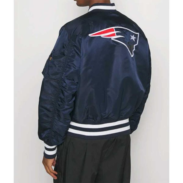 New England Patriots Blue Satin Bomber Jacket