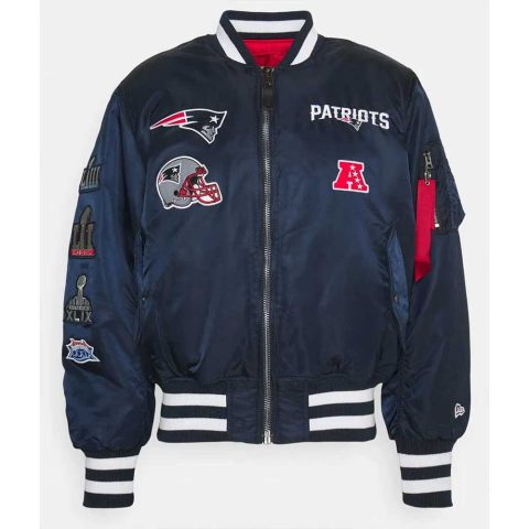 New England Patriots Satin Blue Bomber Jacket