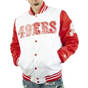 San Francisco 49ers White and Red Satin Jacket