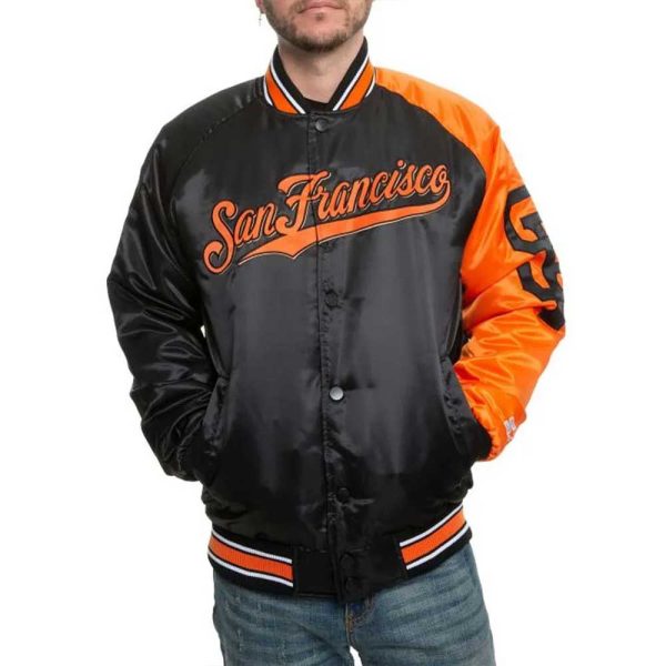 San Francisco Giants Black & Orange Varsity Satin Jacket