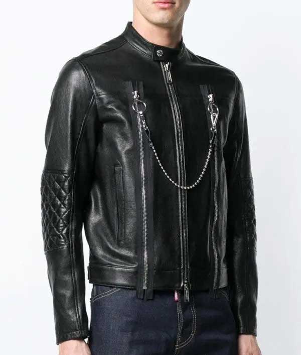 Stylish Black Leather Cafe Racer Jacket for Men’s