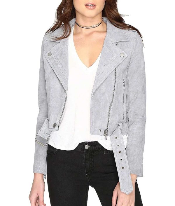 The Sex Lives of College Girls Midori Francis Gray Suede Jacket