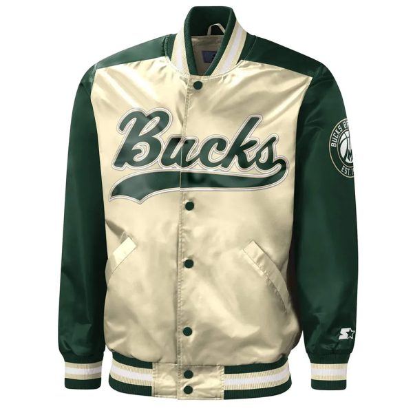 The Tradition II Milwaukee Bucks Cream & Green Satin Jacket