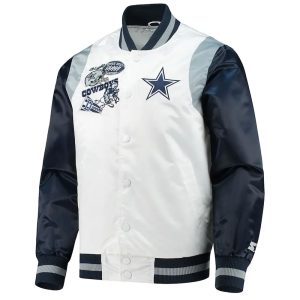 White & Navy Blue Retro The All-american Dallas Cowboys Satin Jacket