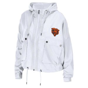 Women's WEAR by Erin Andrews White Chicago Bears Logo Full-Zip Hoodie