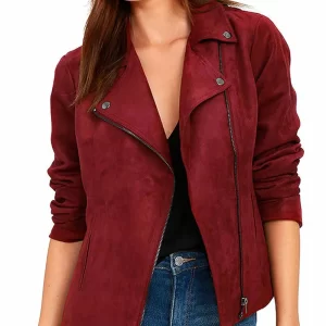 Arrow Willa Holland Biker Red Suede Leather Jacket