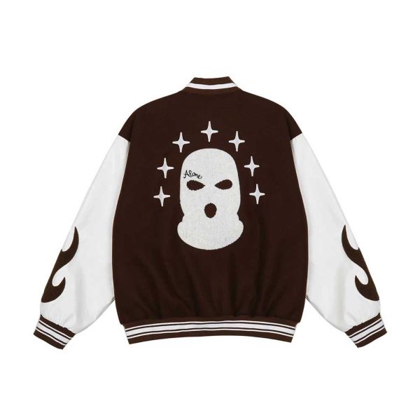 Balaclava Graphic Patched Brown Varsity Jacket