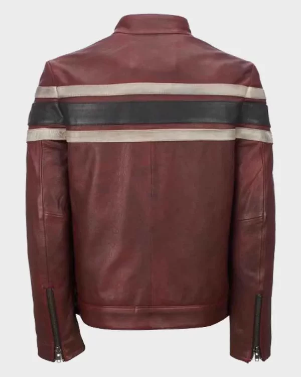 Café Racer Style Red Waxed Mens Retro Stripe Vintage Leather Jacket
