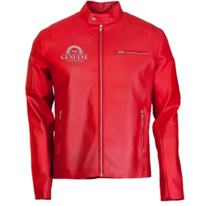 Elegant Red Biker Faux Leather Jacket