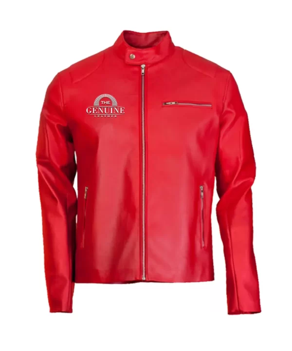 Elegant Red Biker Faux Leather Jacket
