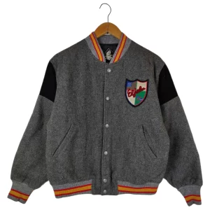 Eljohn Classic Grey Wool Varsity Jacket
