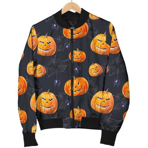 Halloween Pumpkin Print Women Cotton Jacket