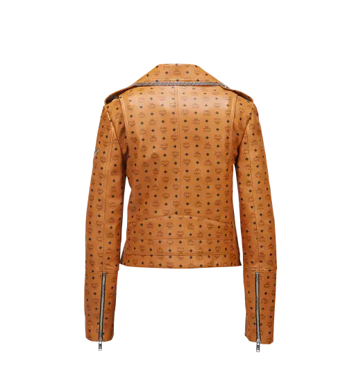 Mcm Visetos Biker Leather Brown Jacket