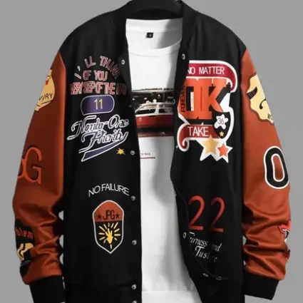 Men Slogan Bomber Cotton Polyester Jacket