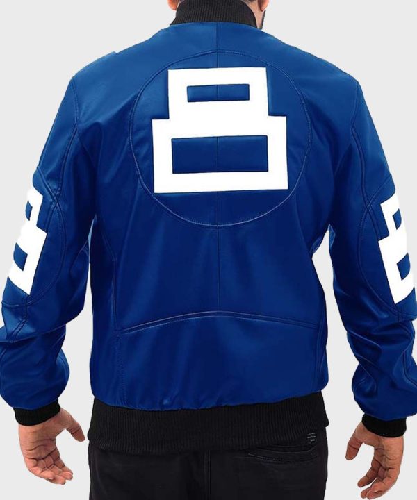 Men’s 8 Ball Blue PU Leather Bomber Jacket