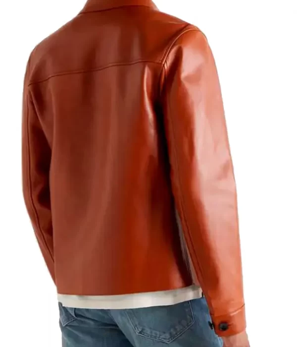 Men’s Designer Brown Blouson Shirt Collar Leather Jacket